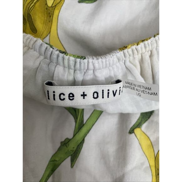 Alice + Olivia Artemis Off the Shoulder 3/4 Sleeve Mini Dress Floral Yellow L - Picture 9 of 10